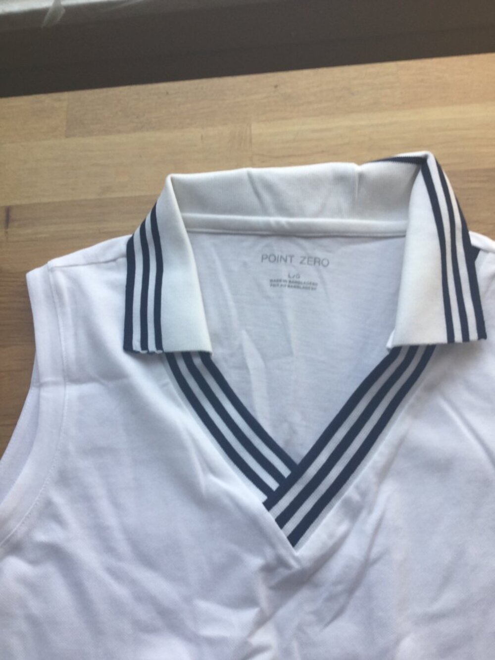 NWT Point Zero sporty sleeveless polo top 20" pit to pit white with blue size L - Picture 6 of 8